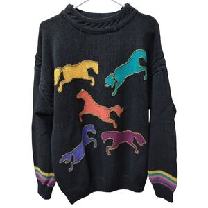Vintage Miller's Collection Horse Sweater Womens XL Crew Neck Knit Pullover